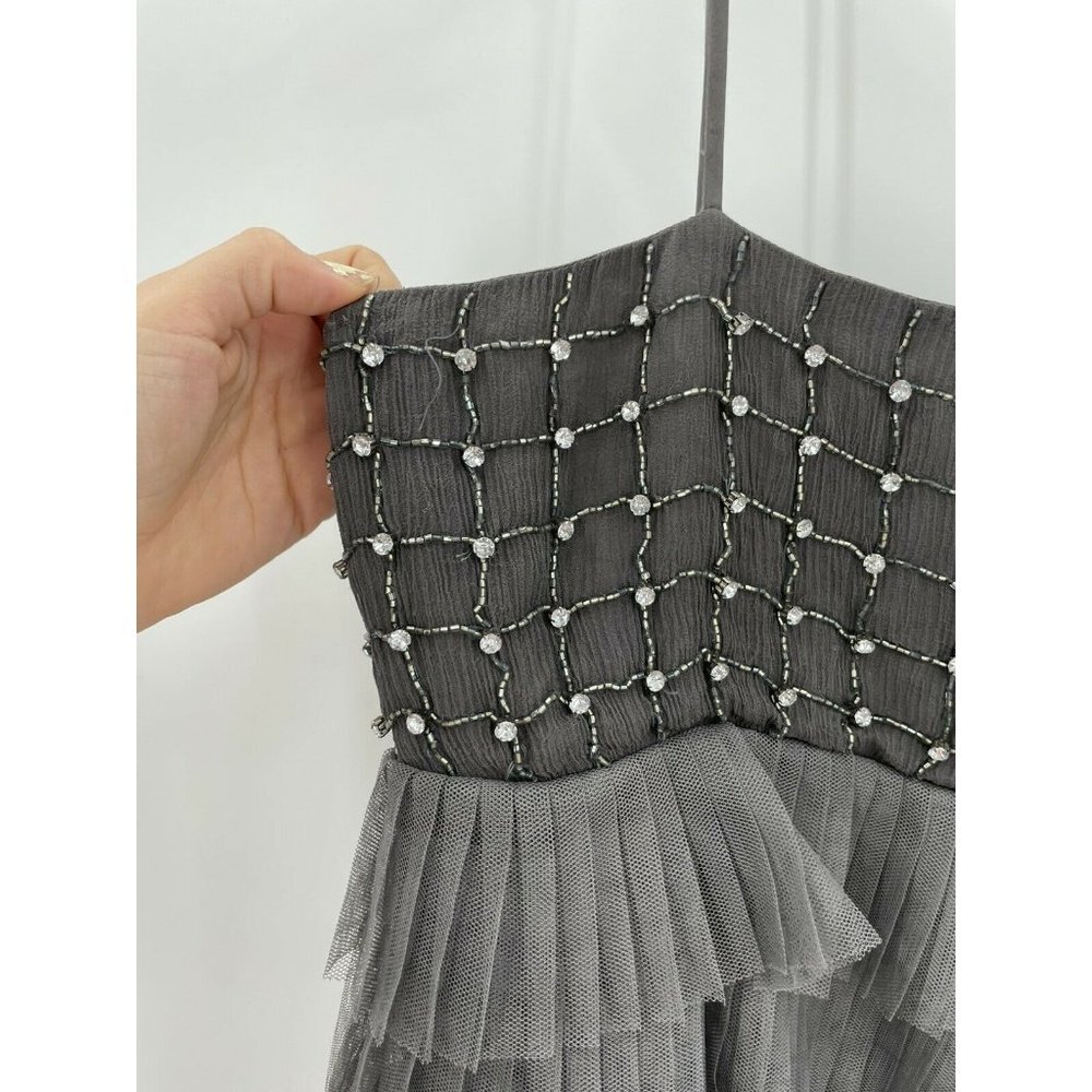 Alice + Olivia Sequin Solid Gray Ruffle Sleeveles… - image 3